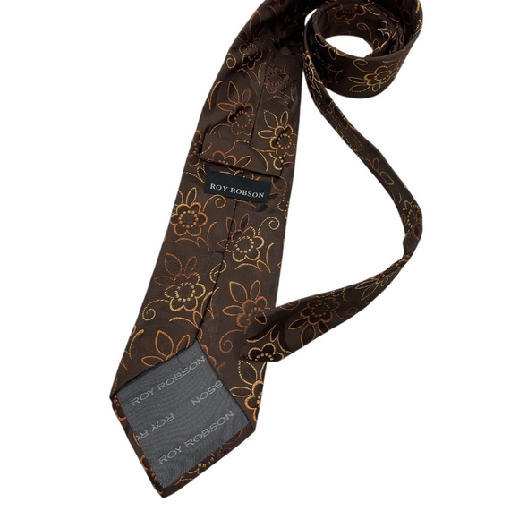 ROY ROBSON Brown Floral Silk LUXURY Tie ITALY - Picture 2 of 5